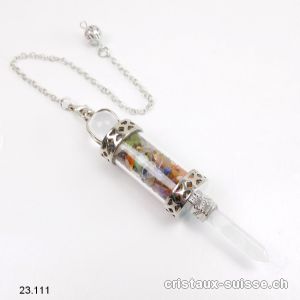 Pendule Chakras et Cristal de Roche env. 8 cm. Offre Spéciale