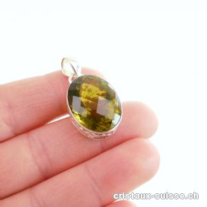 Pendentif Quartz Olive facetté en argent 925. Pièce unique, belle qualité