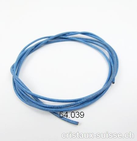 Cordon en cuir Bleu à nouer, 1,5 mm /1 mètre