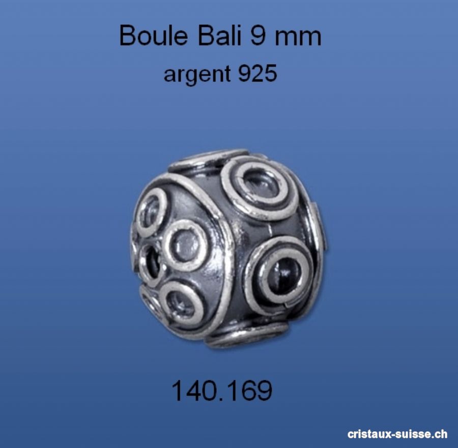 Intercalaire Boule Bali 9 mm, argent 925 antique