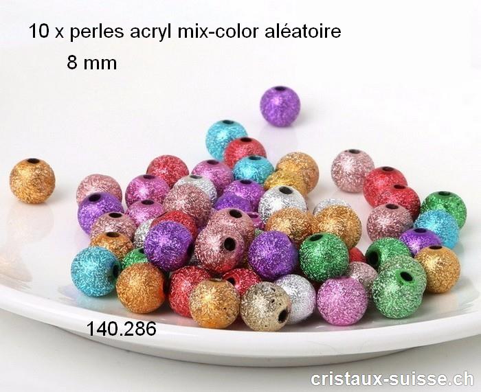 10 x Perles en plastique diamanté 8 mm. Couleurs mélangées