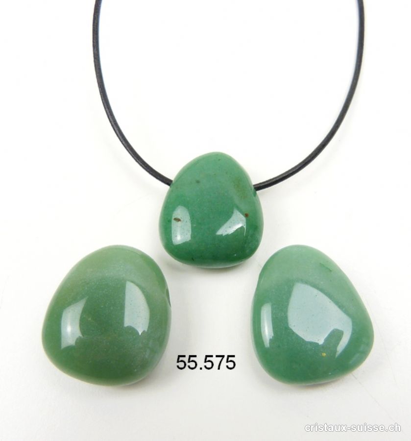 Aventurine verte 2,7 - 3 cm percée avec cordon cuir noir à nouer