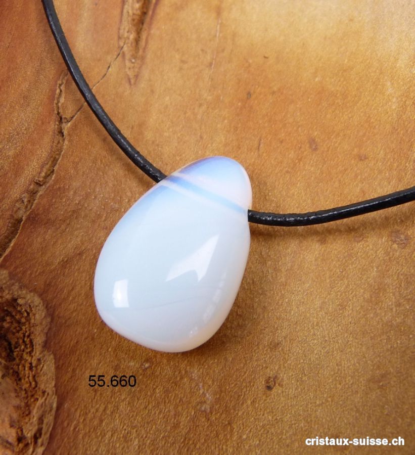 Opalite - Opaline 3 cm percée avec cordon cuir à nouer. OFFRE SPECIALE