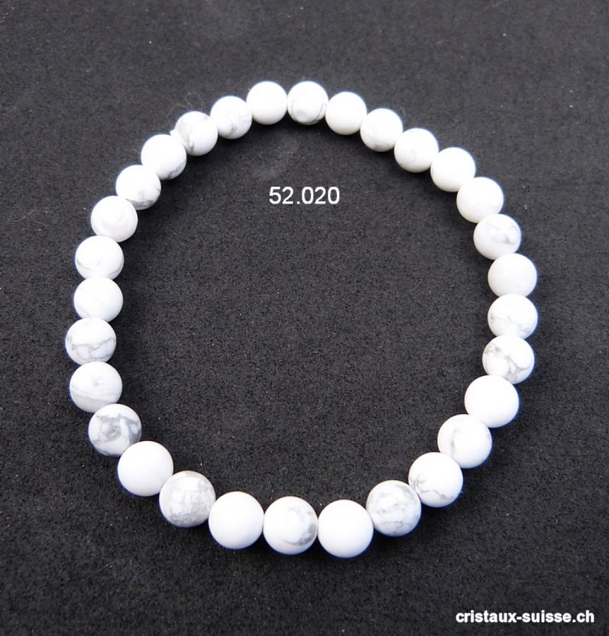 Bracelet Magnésite - Howlite blanche 6-6,5 mm / 18,5-19 cm. Taille ML