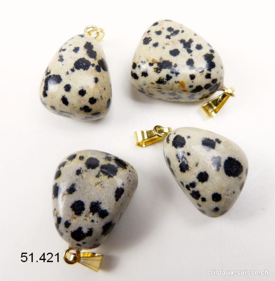 Pendentif Jaspe Dalmatien2 cm  avec boucle métal doré. OFFRE SPECIALE