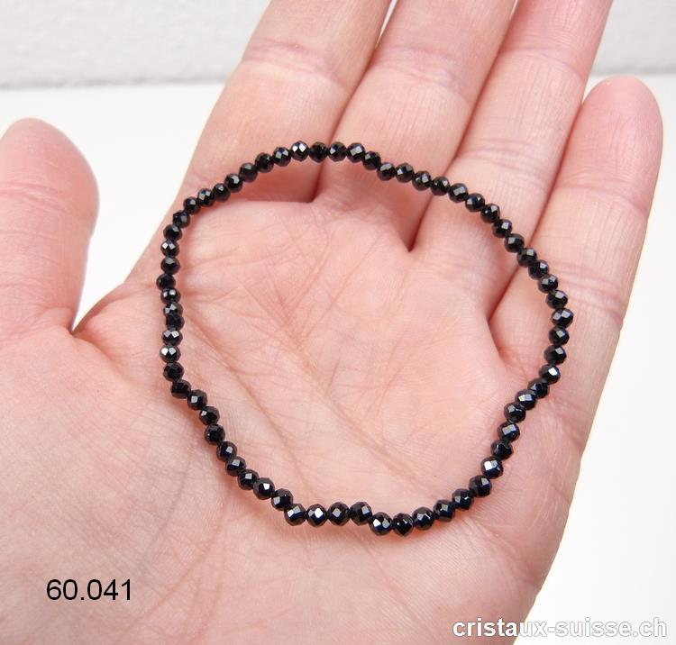 Bracelet Spinelle noir facetté 3 mm, élastique 18,5 - 19 cm