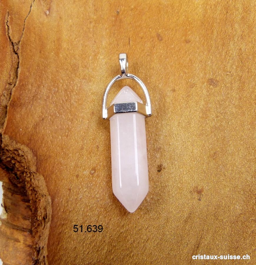 Pendentif Quartz rose biterminé clair en métal. OFFRE SPECIALE