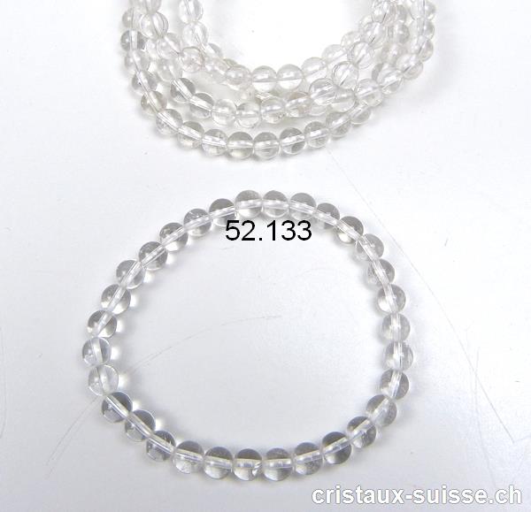 Bracelet Cristal de roche 6,5 mm, élastique 19 cm