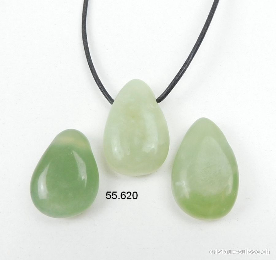 Jade Serpentine claire  2,6 - 3 cm percée avec cordon en cuir à nouer