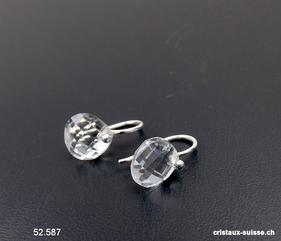 Boucles d'oreilles Cristal de Roche facettée en argent 925. Qual. A