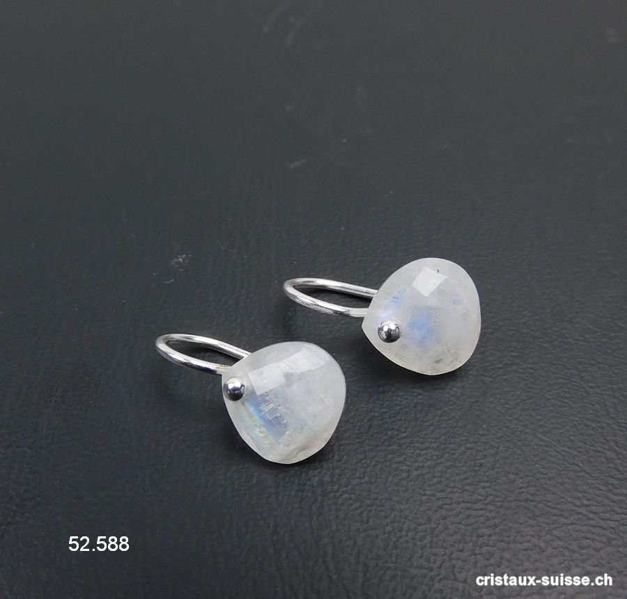 Boucles d'oreilles Pierre de Lune arc-en-ciel facettée en argent 925