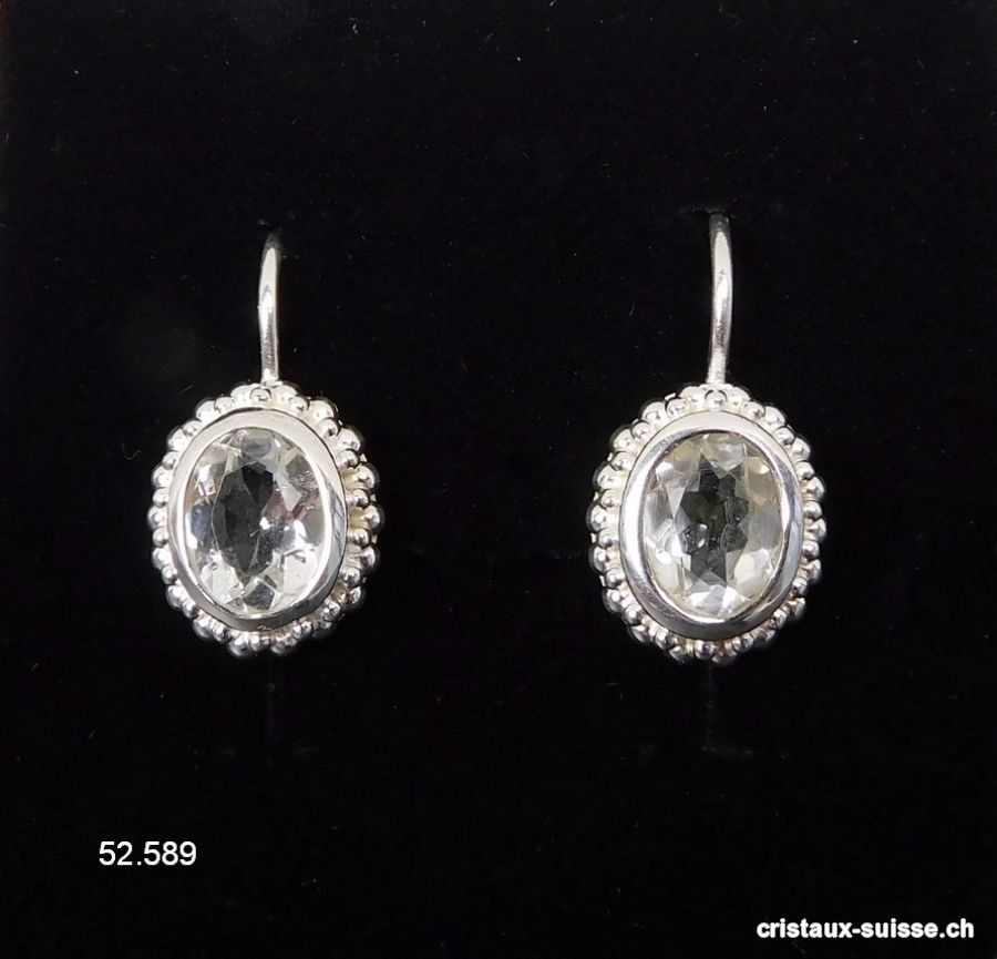 Boucles d'oreilles Cristal de Roche facetté en argent 925. Qual. A