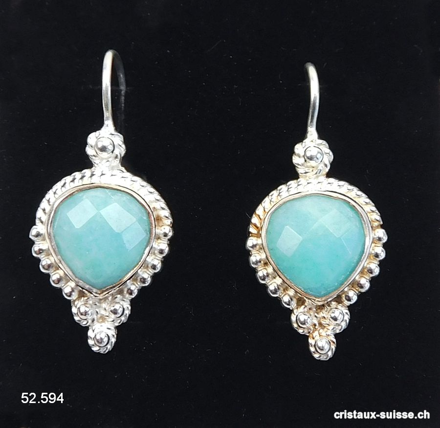 Boucles d'oreilles Amazonite facettée en argent 925. Qual. A