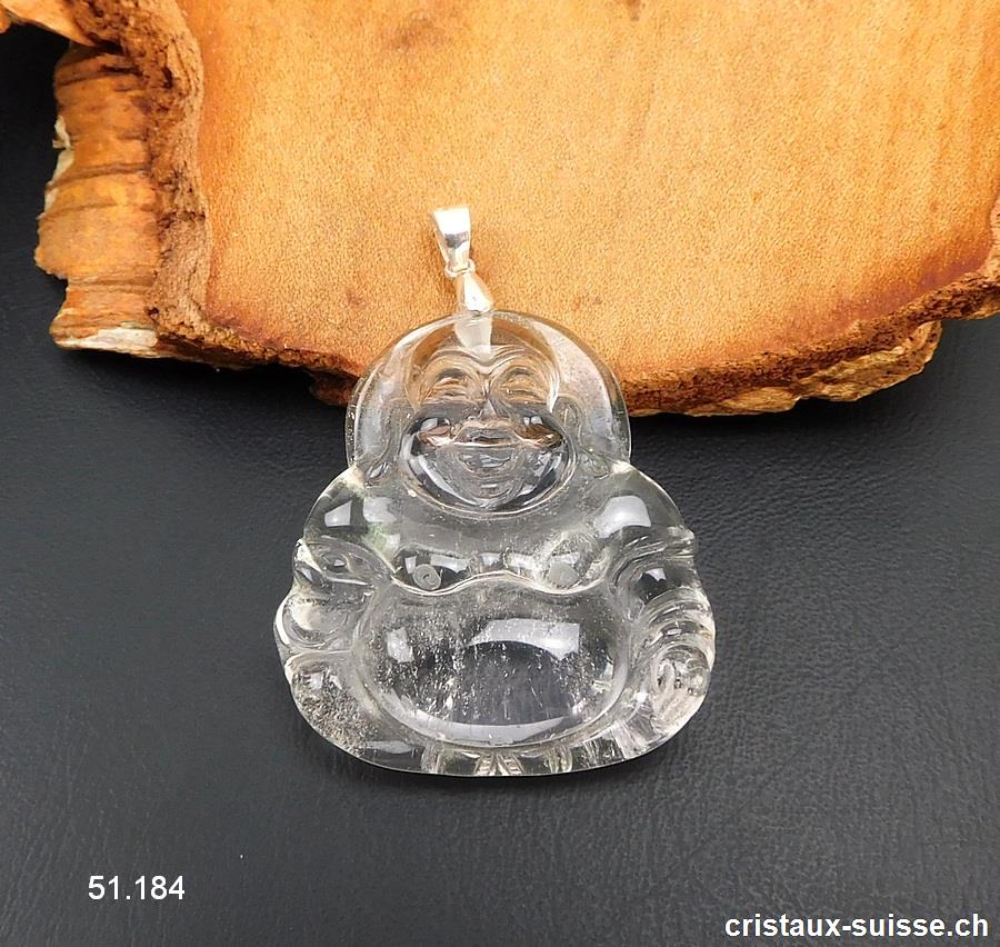 Pendentif Cristal de Roche Bouddha avec boucle argent 925. Qual. A