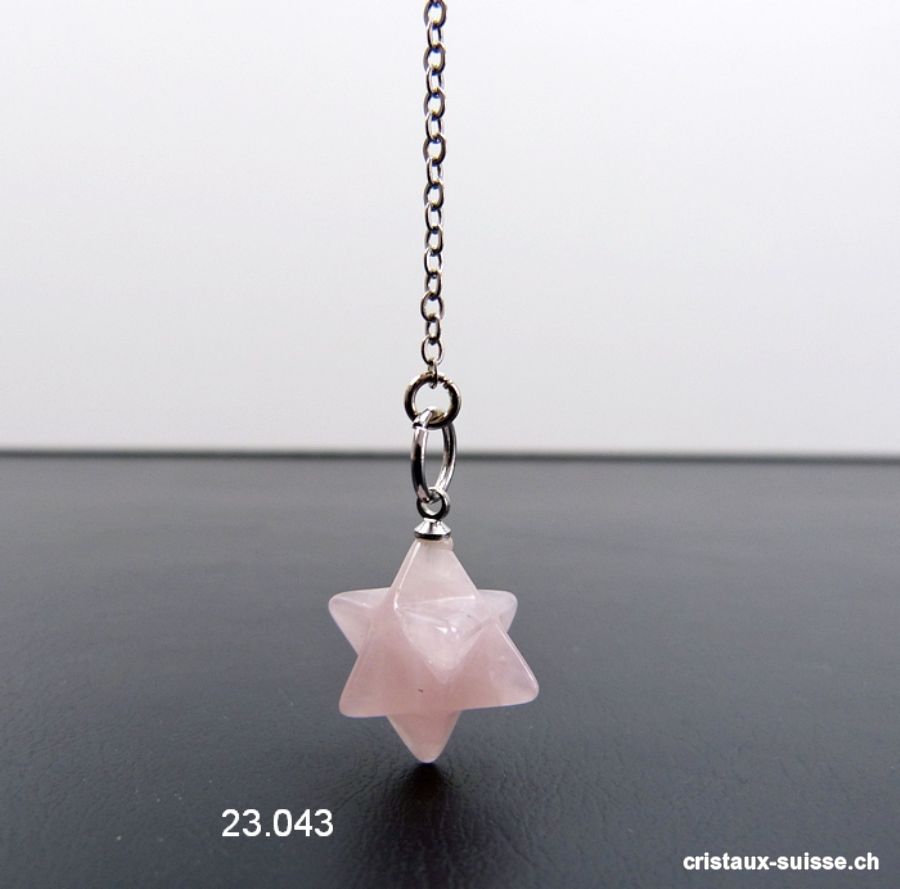 Pendule Quartz Rose - Merkaba diagonale 1,5 cm