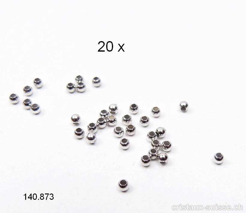 20 x Cosses à écraser ou Perles 2 mm, Argent 925 RHODIÉ