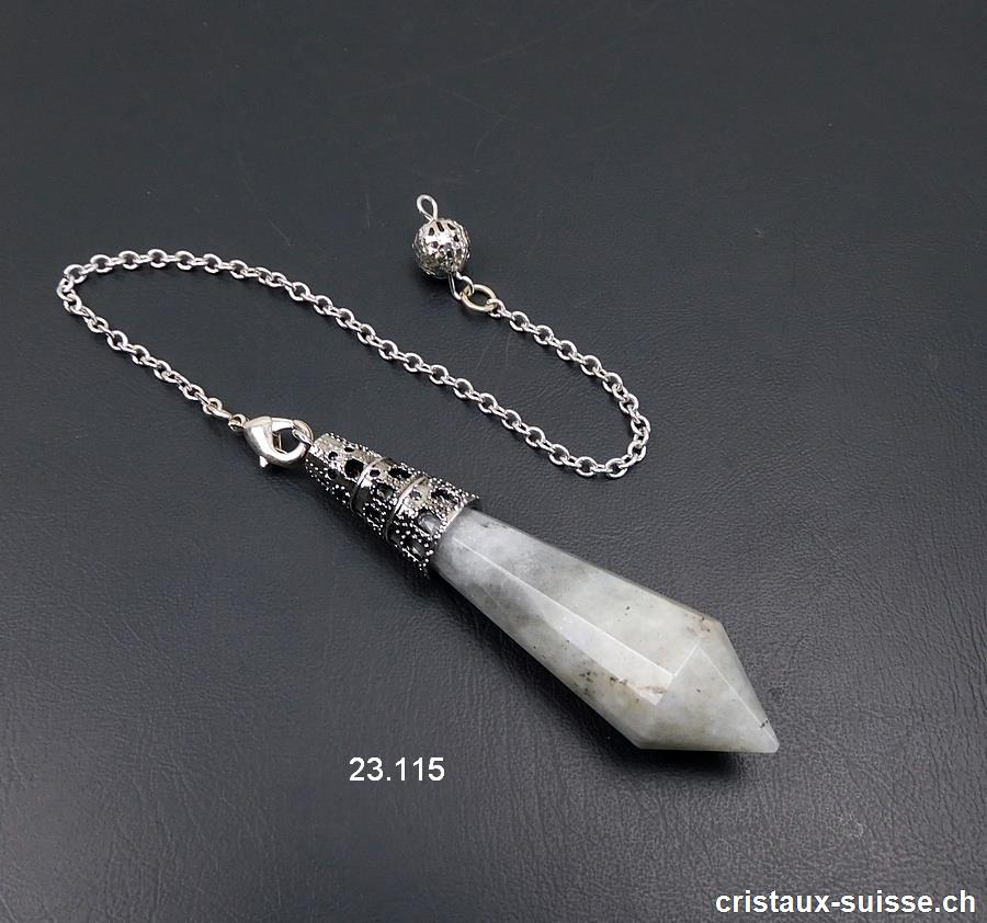 Pendule Labradorite gris clair et décor métal 6 - 6,5 cm