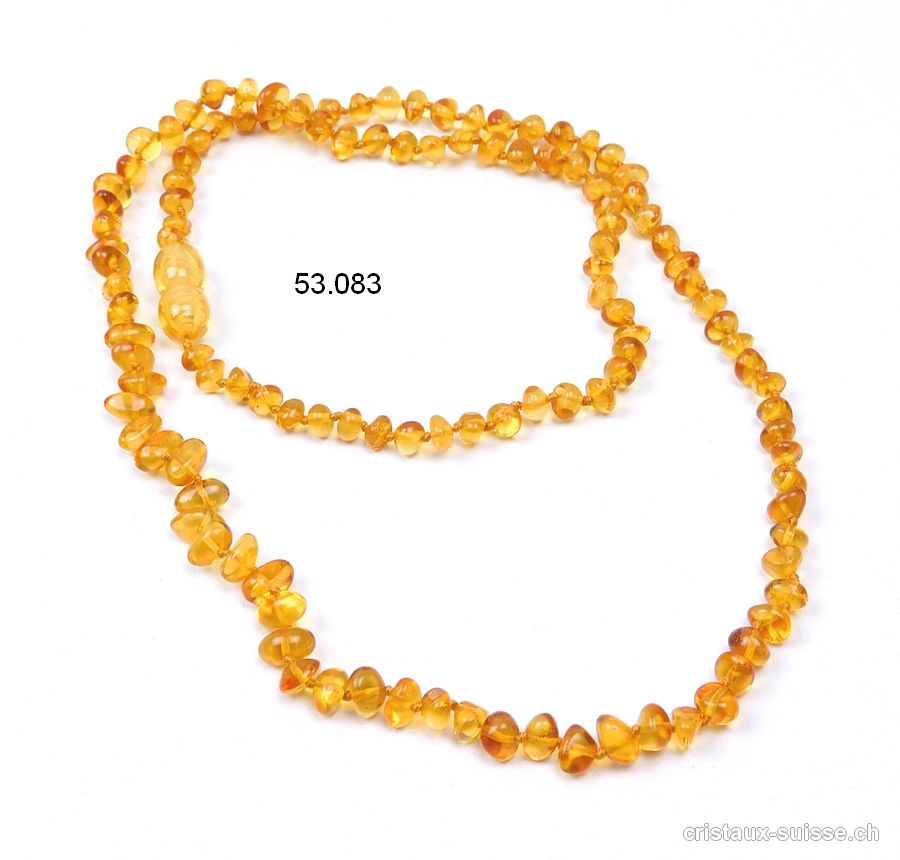 Collier Ambre miel noué, forme libre 5-8 mm, 45 cm