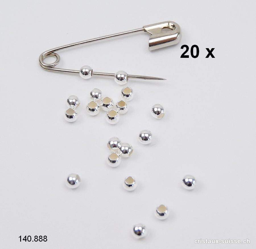 20 x Perles d'Argent 925, 3 mm / trou 1 mm