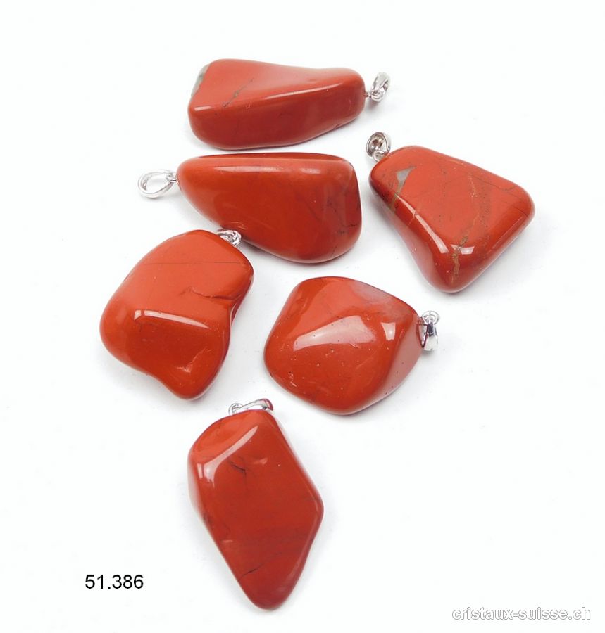 Pendentif Jaspe rouge 2,5 - 3 cm avec boucle argent 925 rhodié. Taille M-L