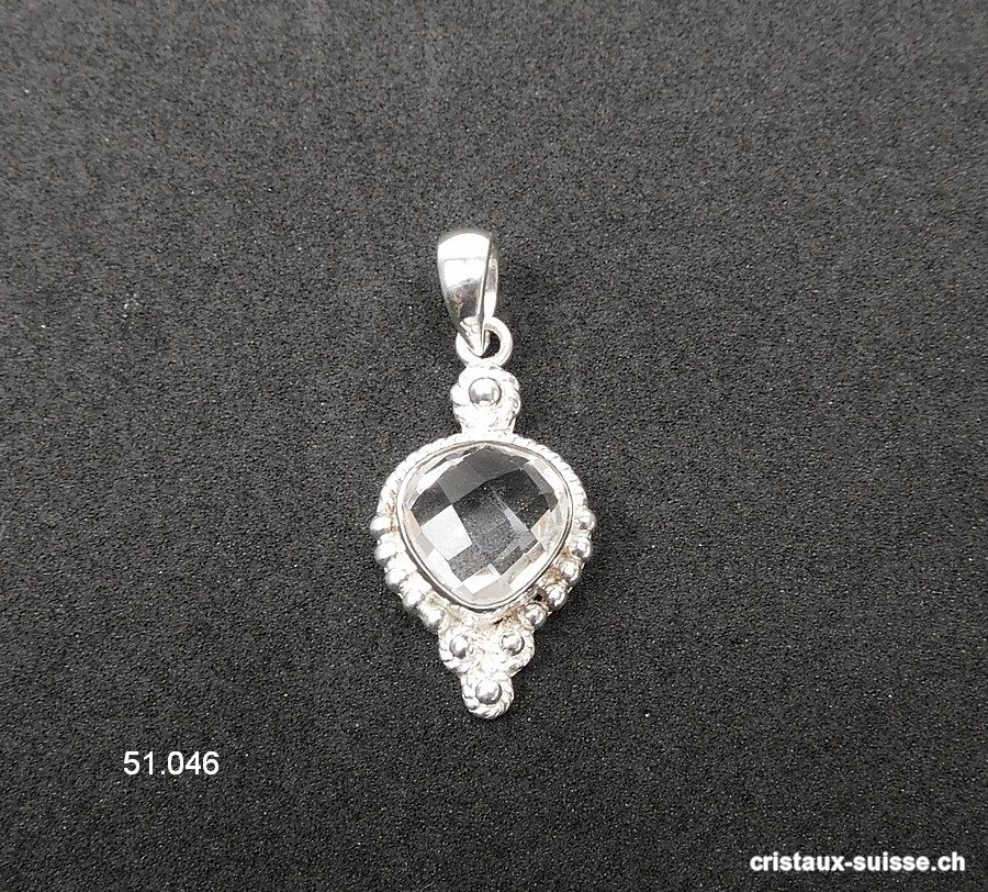 Pendentif Cristal de Roche facetté en argent 925