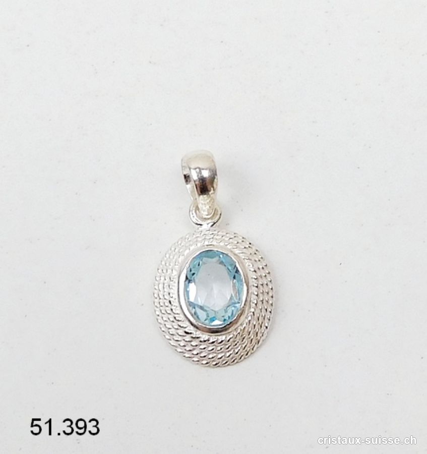 Pendentif Topaze bleue facettée et argent 925