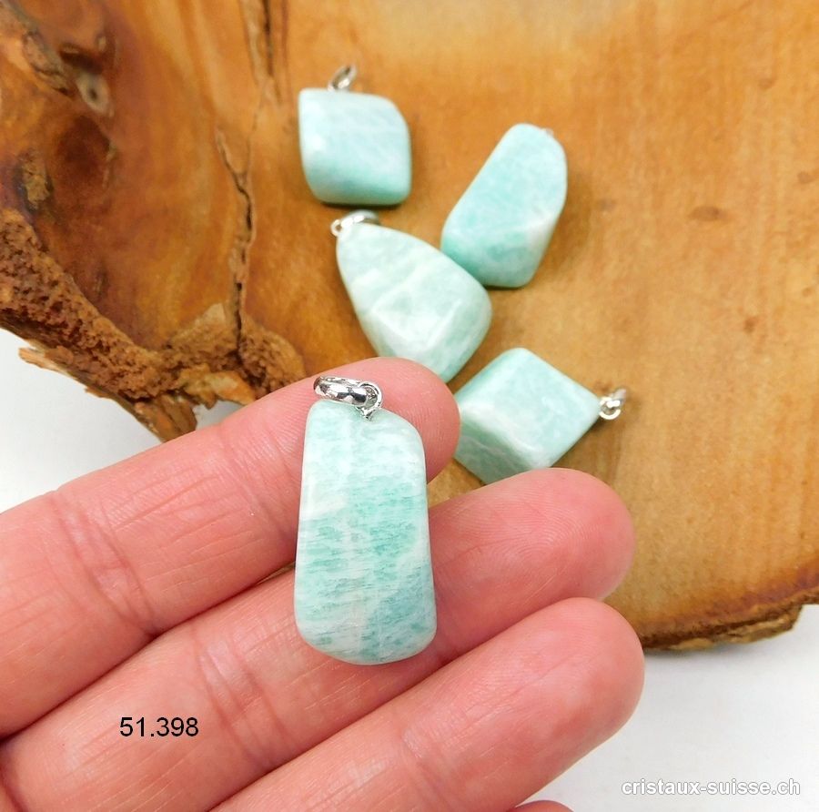 Pendentif Amazonite claire du Brésil 2 à 3 cm avec boucle argent 925 rhodié