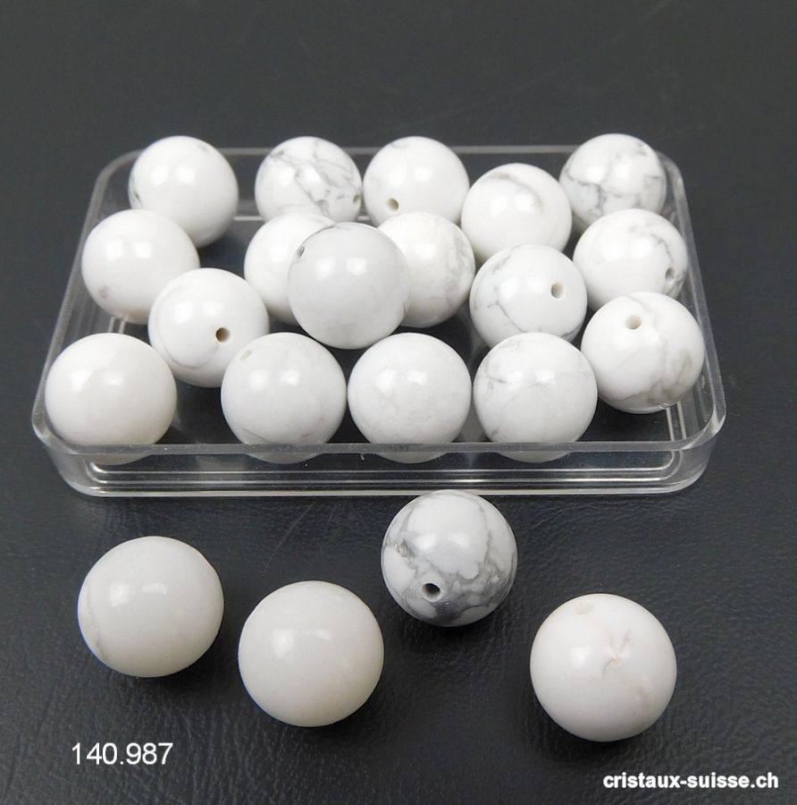 Magnésite - Howlite, boule percée 10 mm