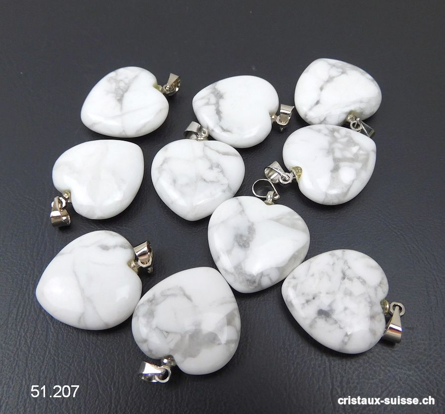 Pendentif Magnésite - Howlite, coeur 2 cm avec boucle métal