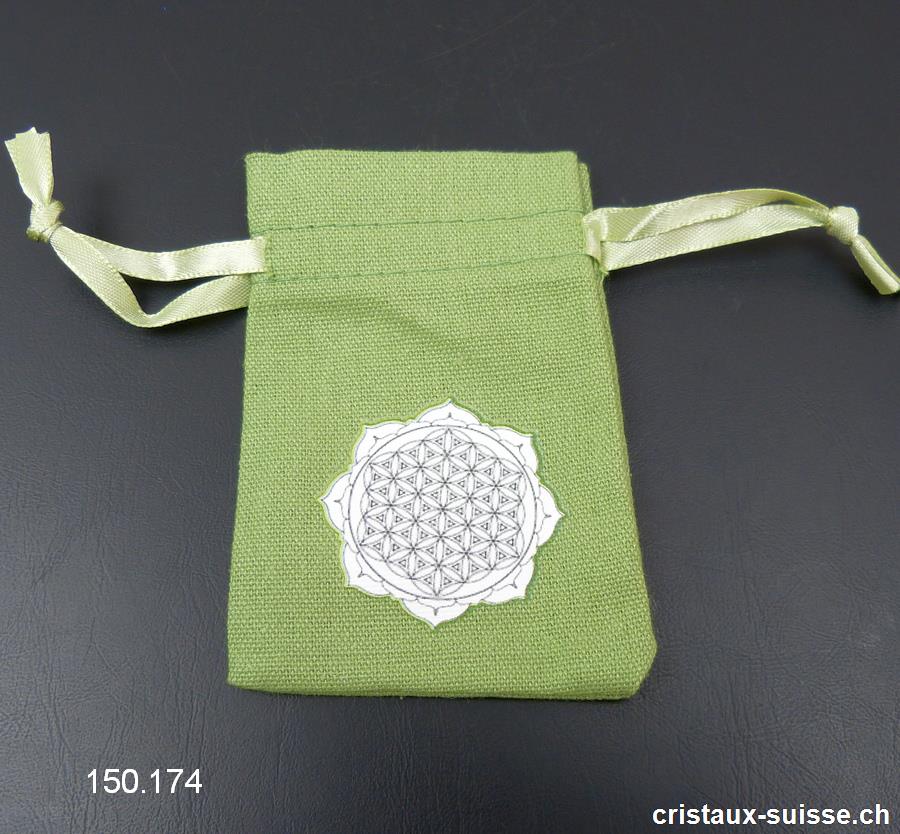 Pochette coton vert Mandala - Fleur de Vie, env. 10 x 6,5 cm