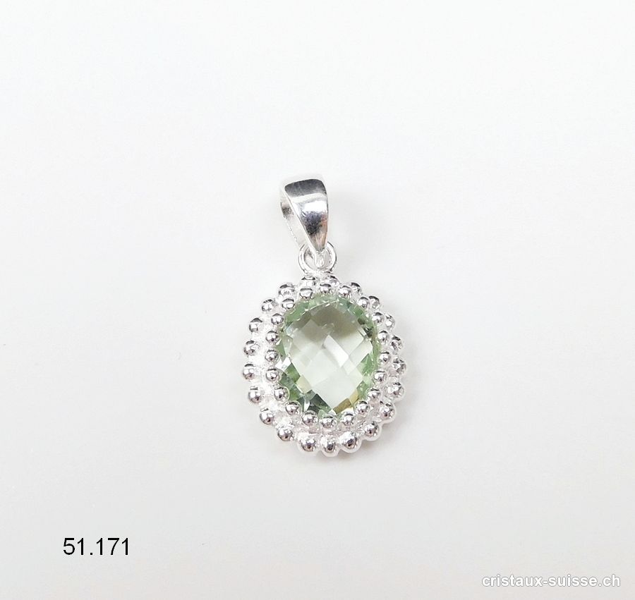 Pendentif Améthyste verte facettée  - Prasiolite en argent 925