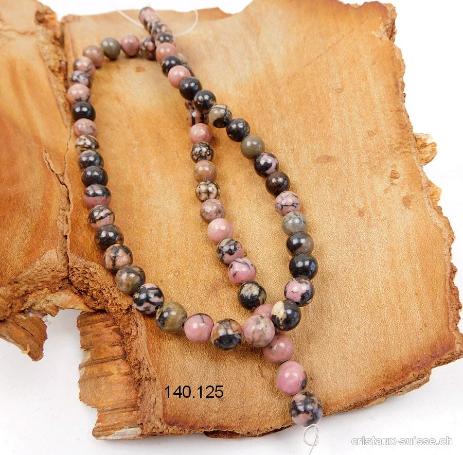 Rang Rhodonite rose - beige - noire 6 - 6,5 mm / 38 cm, env. 60 boules. Offre Spéciale