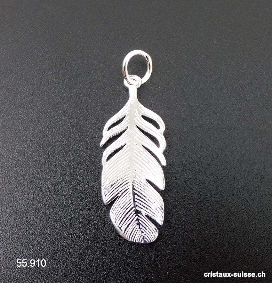 Pendentif Plume plate en argent 925, 3 x 1,2 cm