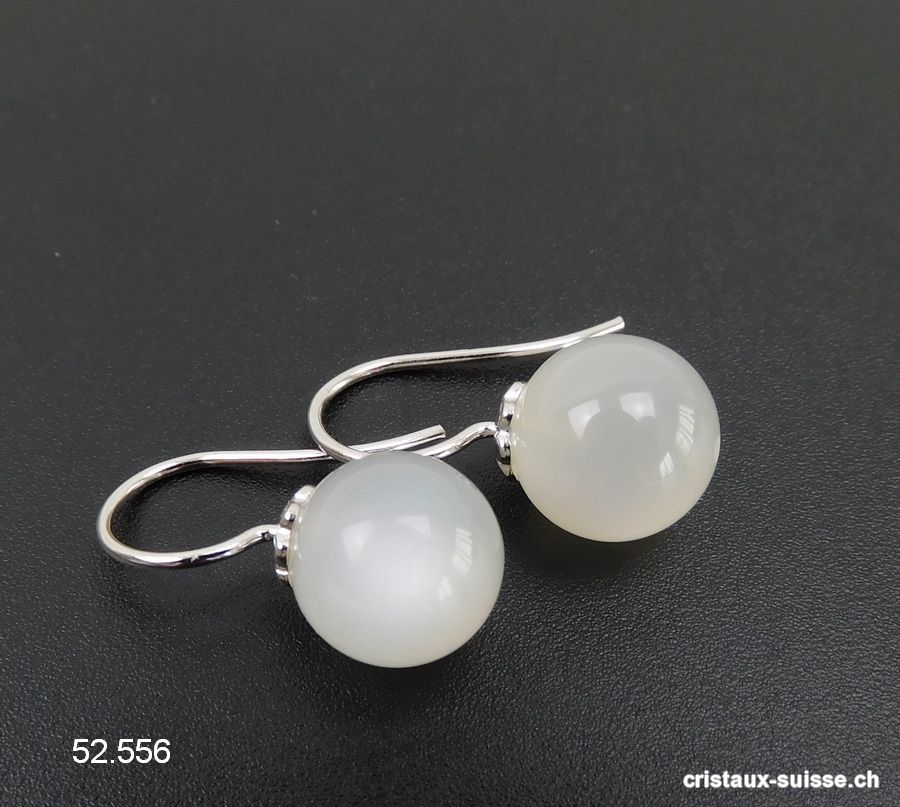 Boucles d'oreilles Pierre de Lune boules 10 mm en argent 925 rhodié