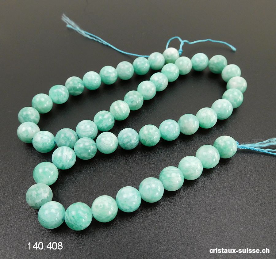 Rang Amazonite du Brésil 8 - 8,5 mm / 38,5 cm, env. 46 boules. Qual. A