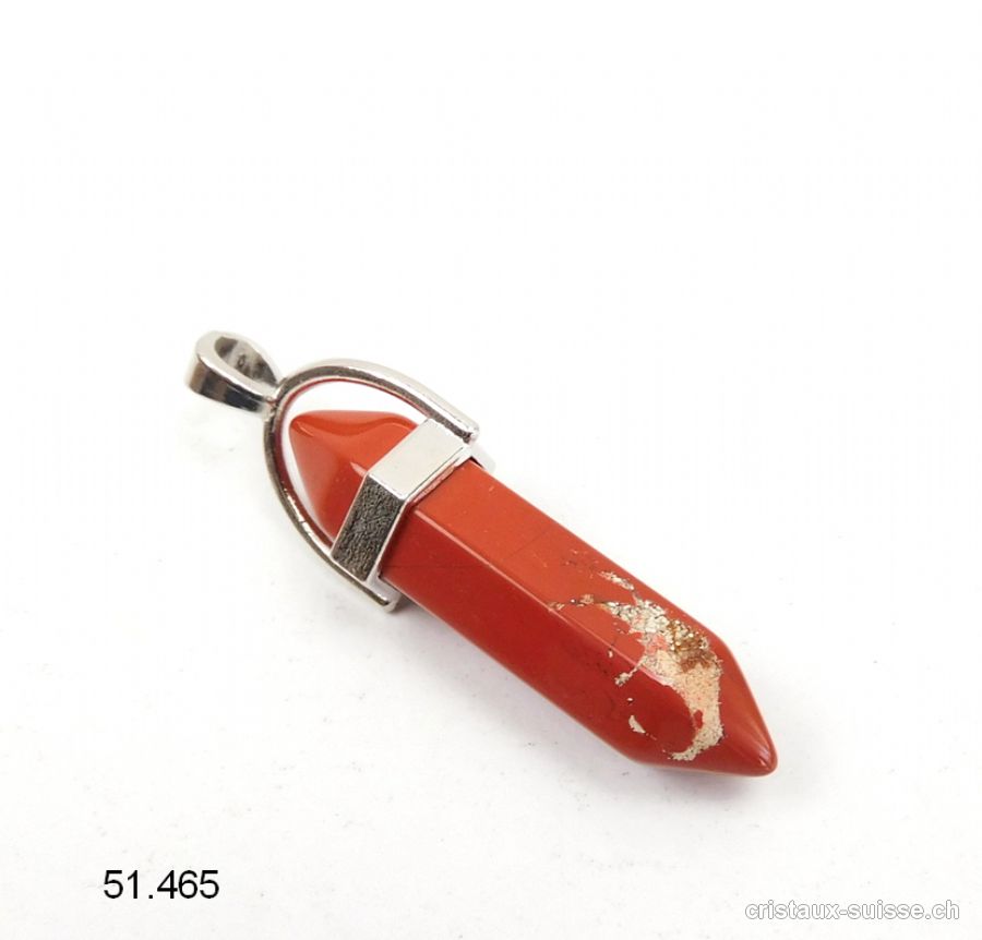 Pendentif Jaspe rouge brèché biterminé en métal. Offre Spéciale