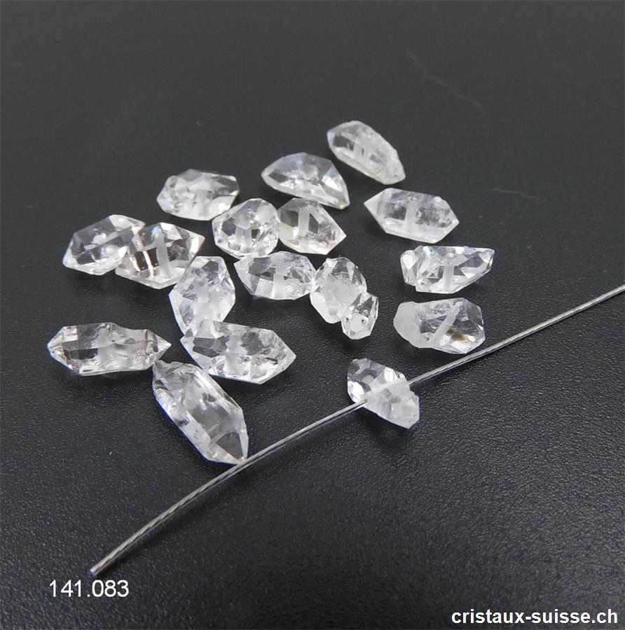 Herkimer Diamant biterminé percé, Type Himalaya. Long. 8 à 10 mm. OFFRE SPECIALE