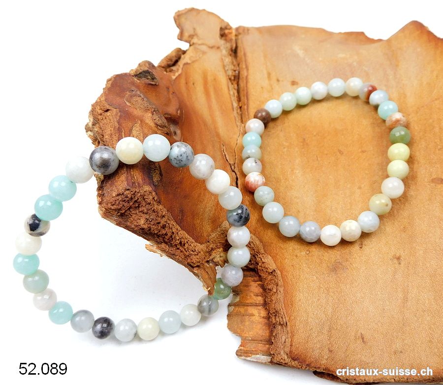 Bracelet Amazonite multicolore 6 - 6,5  mm, élastique 19 cm. Taille M-L