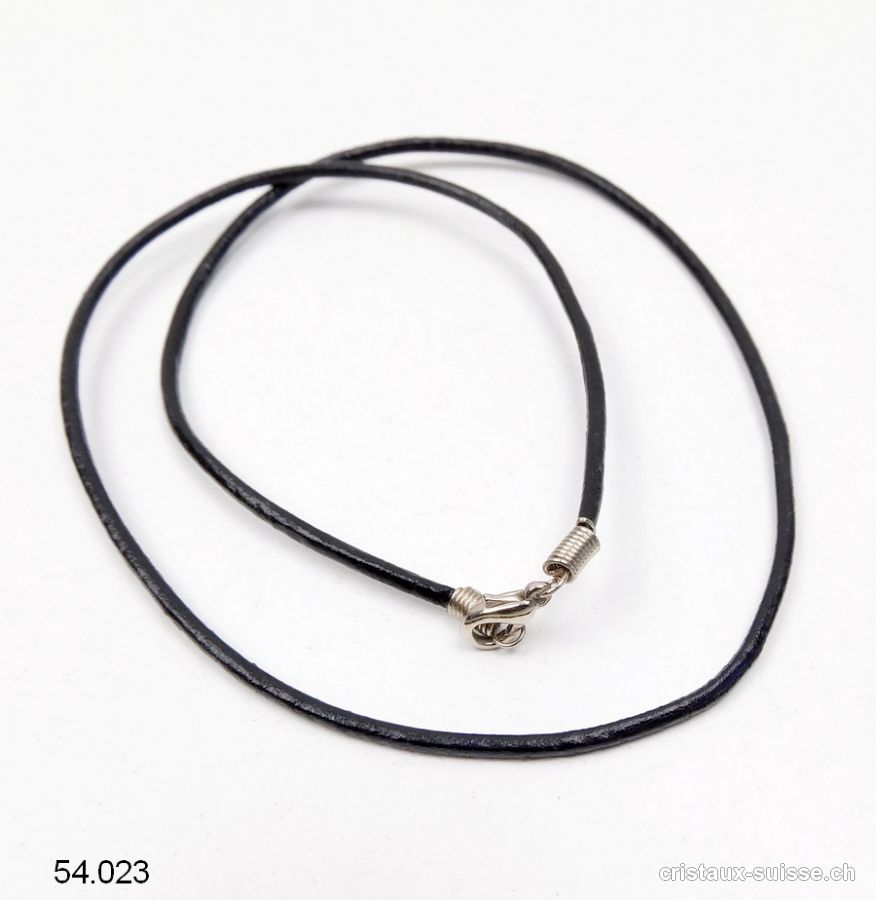 Collier cuir noir avec fermoir, 2 mm / L. 44 cm