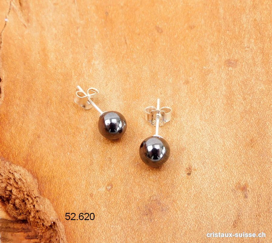 Clous d'oreilles Hématite, boule 6 mm en argent 925