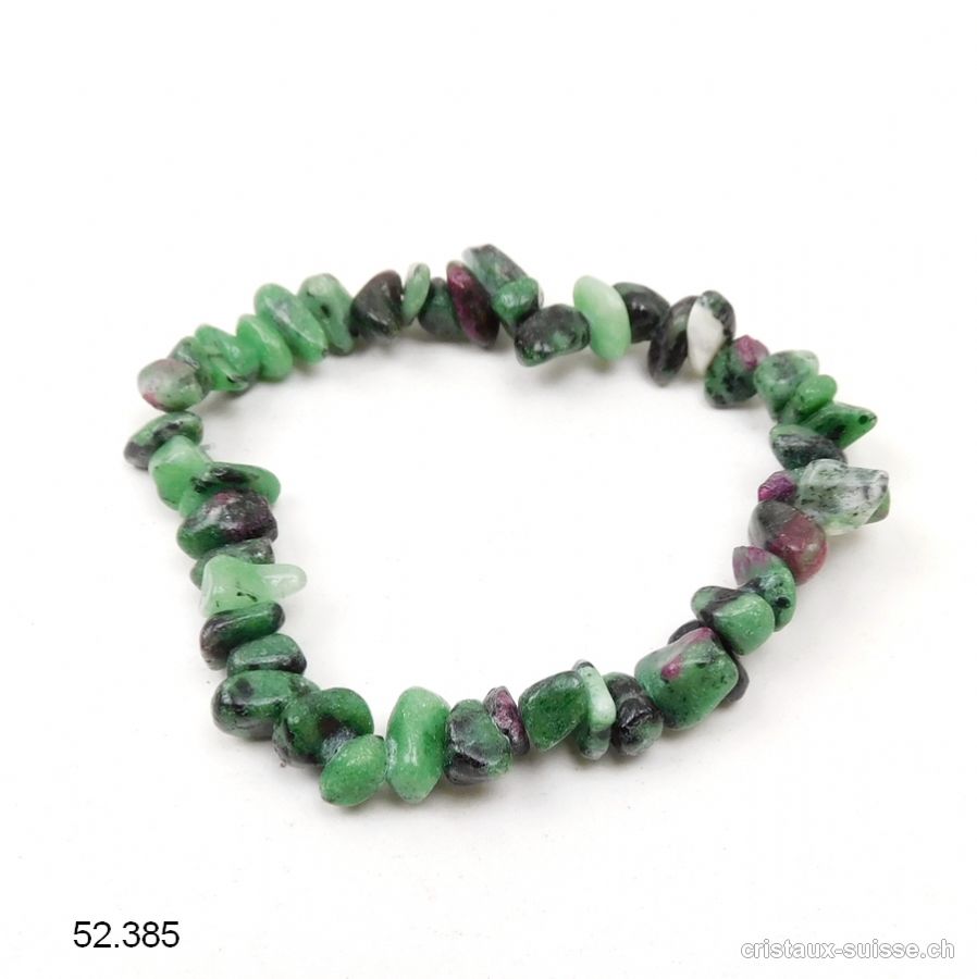 Bracelet Zoïsite verte avec Rubis, élastique 19 cm. Taille M-L