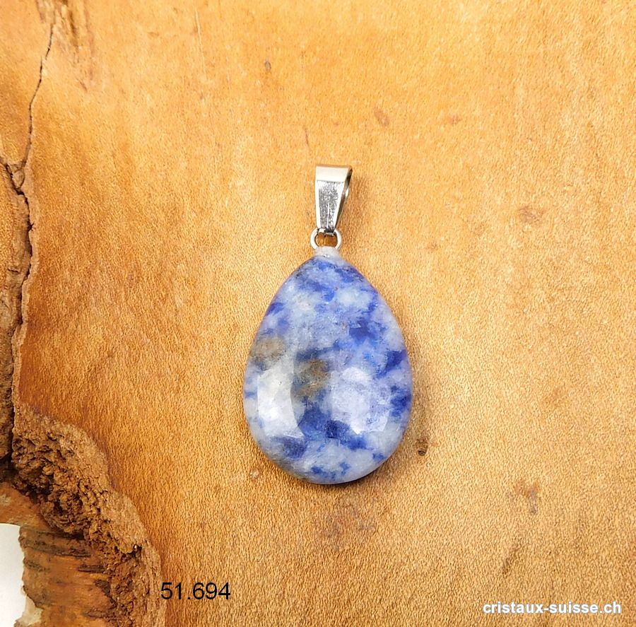 Pendentif Sodalite claire goutte plate 2,5 cm avec boucle métal. OFFRE SPECIALE