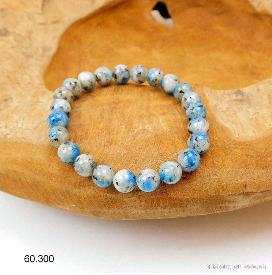 Bracelet K2 - Azurite-Gneiss 8 mm, élastique 18,5 cm. Taille M