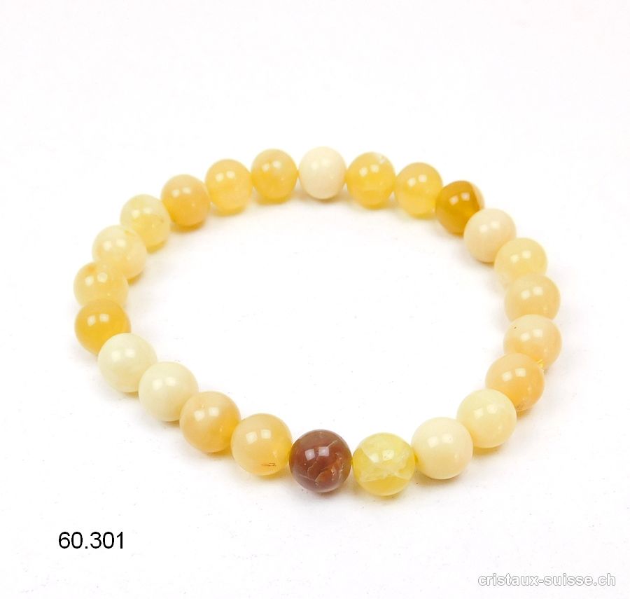 Bracelet Opale naturelle jaune 8 mm, élastique 18,5 cm