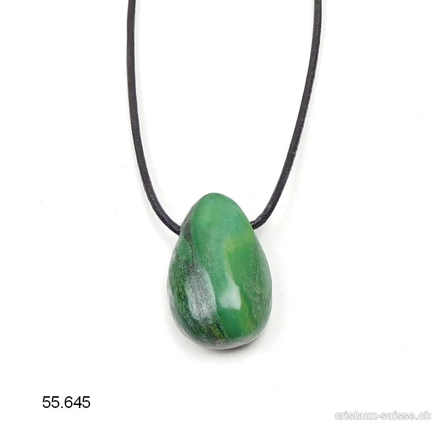 Prase - Jade d'Afrique 3 cm, percé avec cordon en cuir à nouer. OFFRE SPECIALE