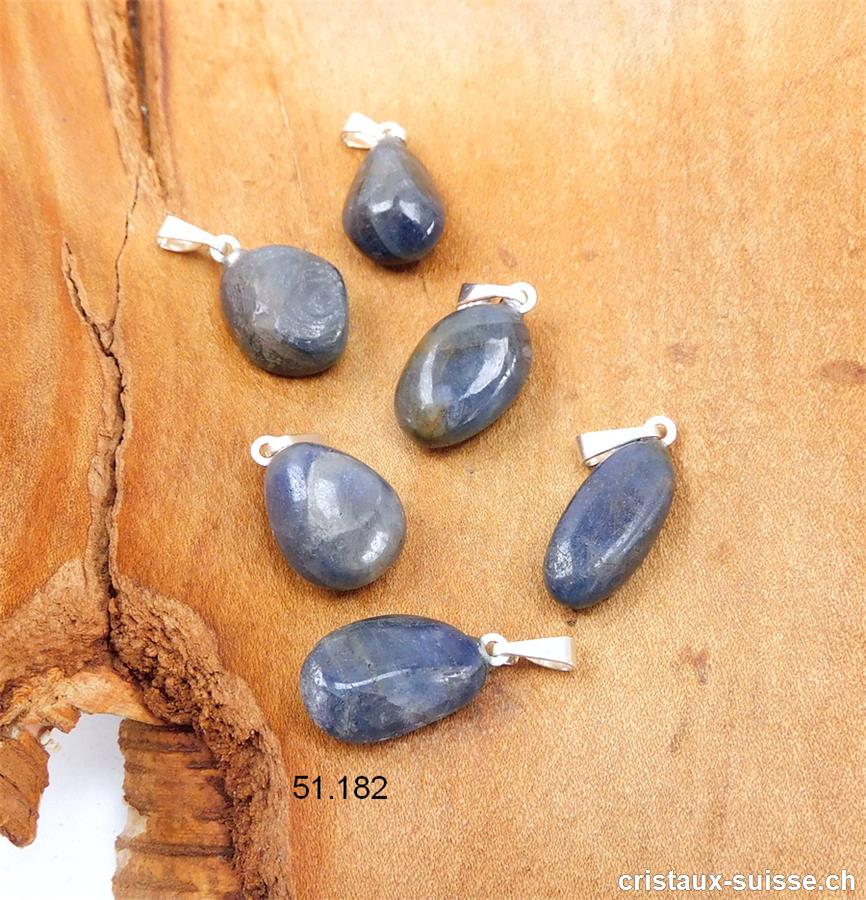 Pendentif Saphir bleu-gris, avec boucle argent 925. Qual. AB.OFFRE SPECIALE
