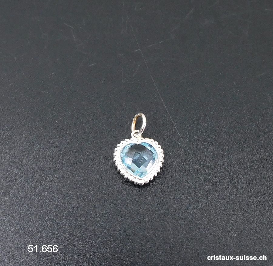 Pendentif Topaze bleue Coeur facetté 1,5 cm en argent 925