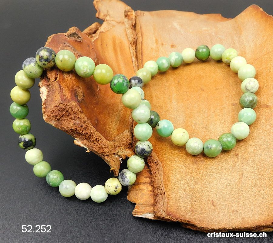 Bracelet Opale verte 8,5 mm, élastique 18,5 cm. Taille M