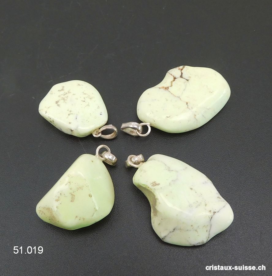 Pendentif Chrysoprase Lemon - Magnésite citron 2,5 à 3 cm avec boucle argent 925