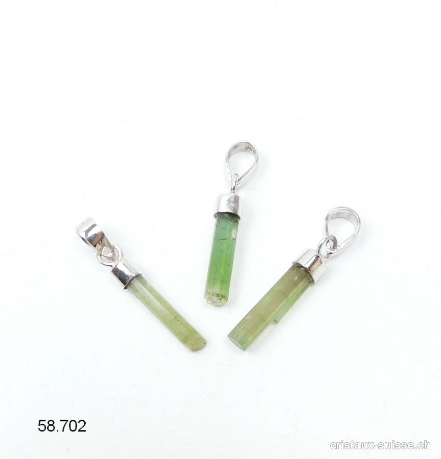 Pendentif  Cristal de Tourmaline verte 2 - 2,5 cm en argent 925 rhodié. OFFRE SPECIALE